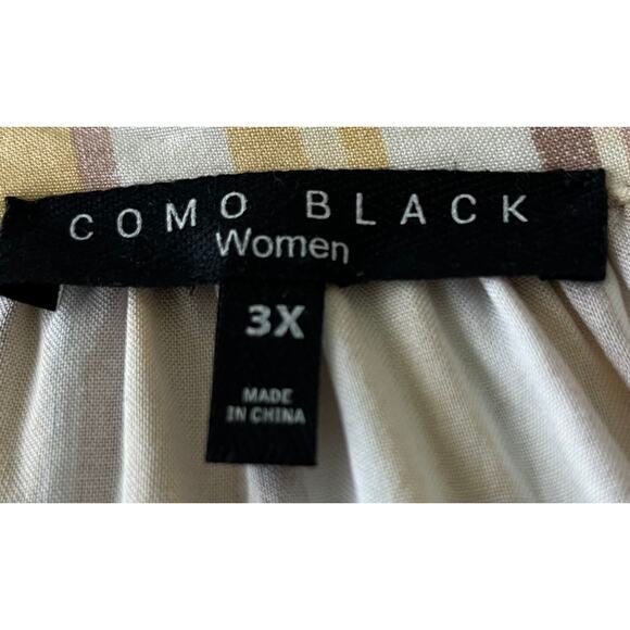 COMO BLACK WOMEN LONG SLV BUTTON V-NECK BLOUSE, WOMANS, 3X, YELLOW TAN STRIPES - Picture 9 of 11